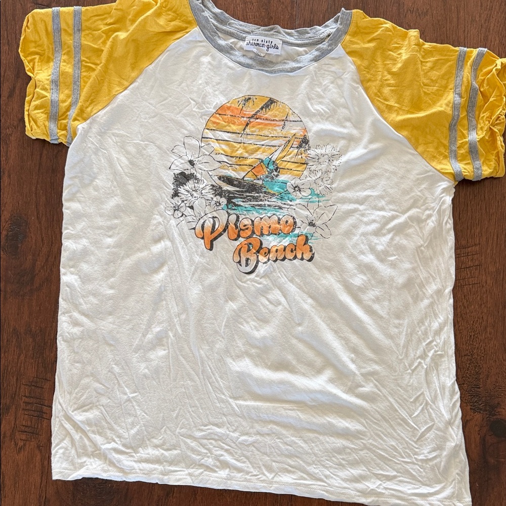 Ben Sherman White & Yellow Pismo Beach Raglan Tee